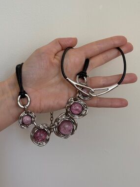 Leather Cord and Silver Necklace Bundle(2)
